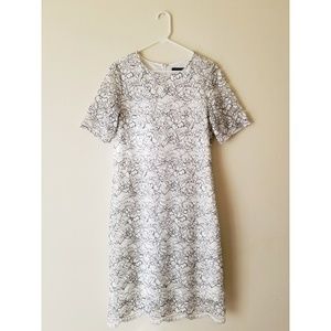 NWOT Sharagano White & Black Lace Midi Dress